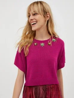 Beaded cotton-blend jumper