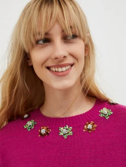 Beaded cotton-blend jumper