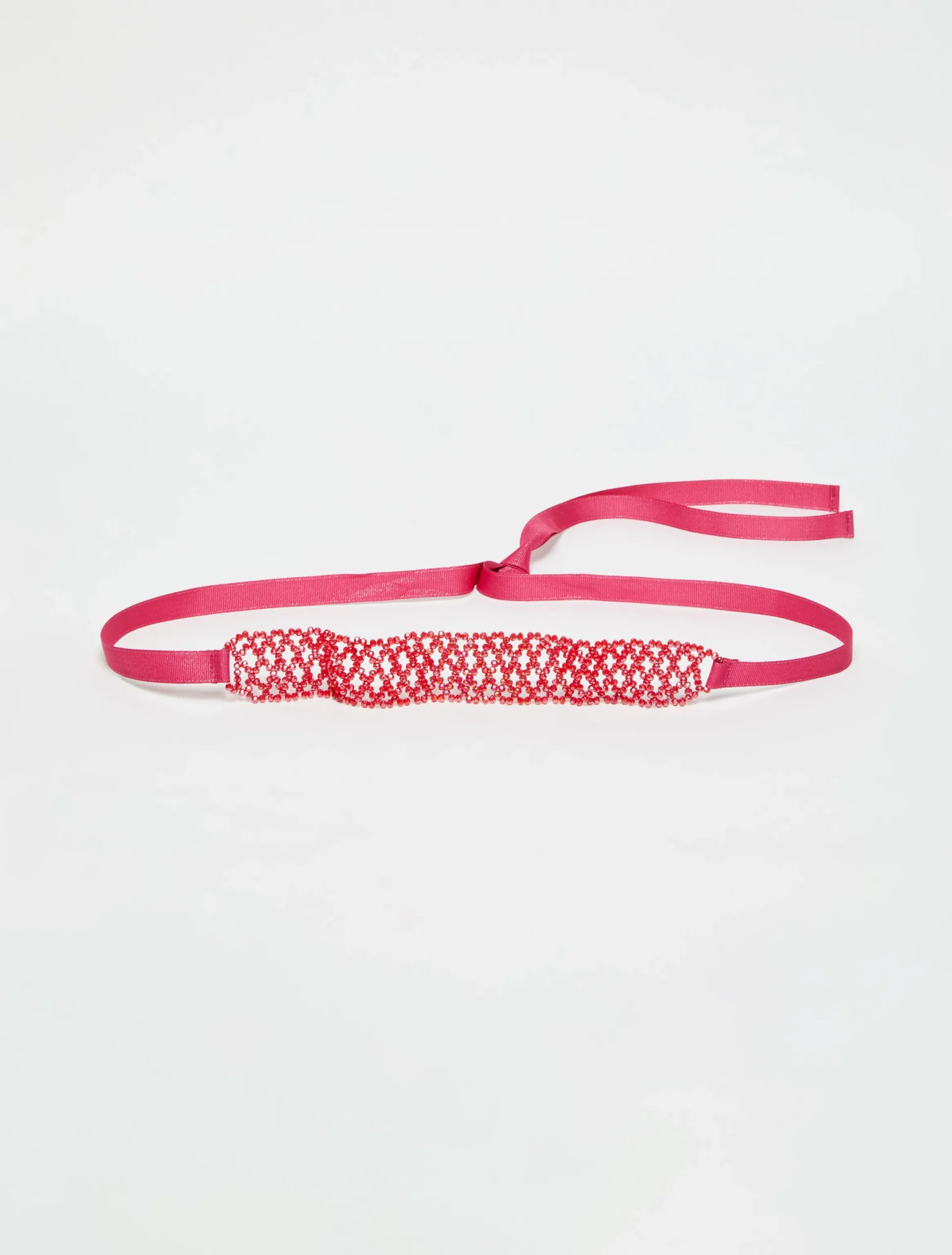 Beaded ribbon choker