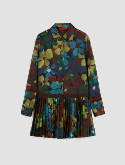 Camouflage-print satin shirt dress