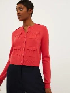 Cargo-pocket stretch-knit cardigan
