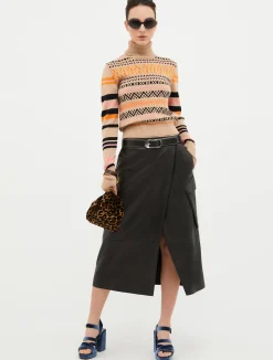 Coated-jersey cargo midi skirt