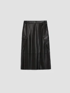 Coated-jersey cargo midi skirt