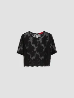 Cropped floral-lace top