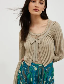 Cropped lurex-knit cardigan