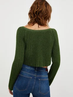 Cropped lurex-knit cardigan