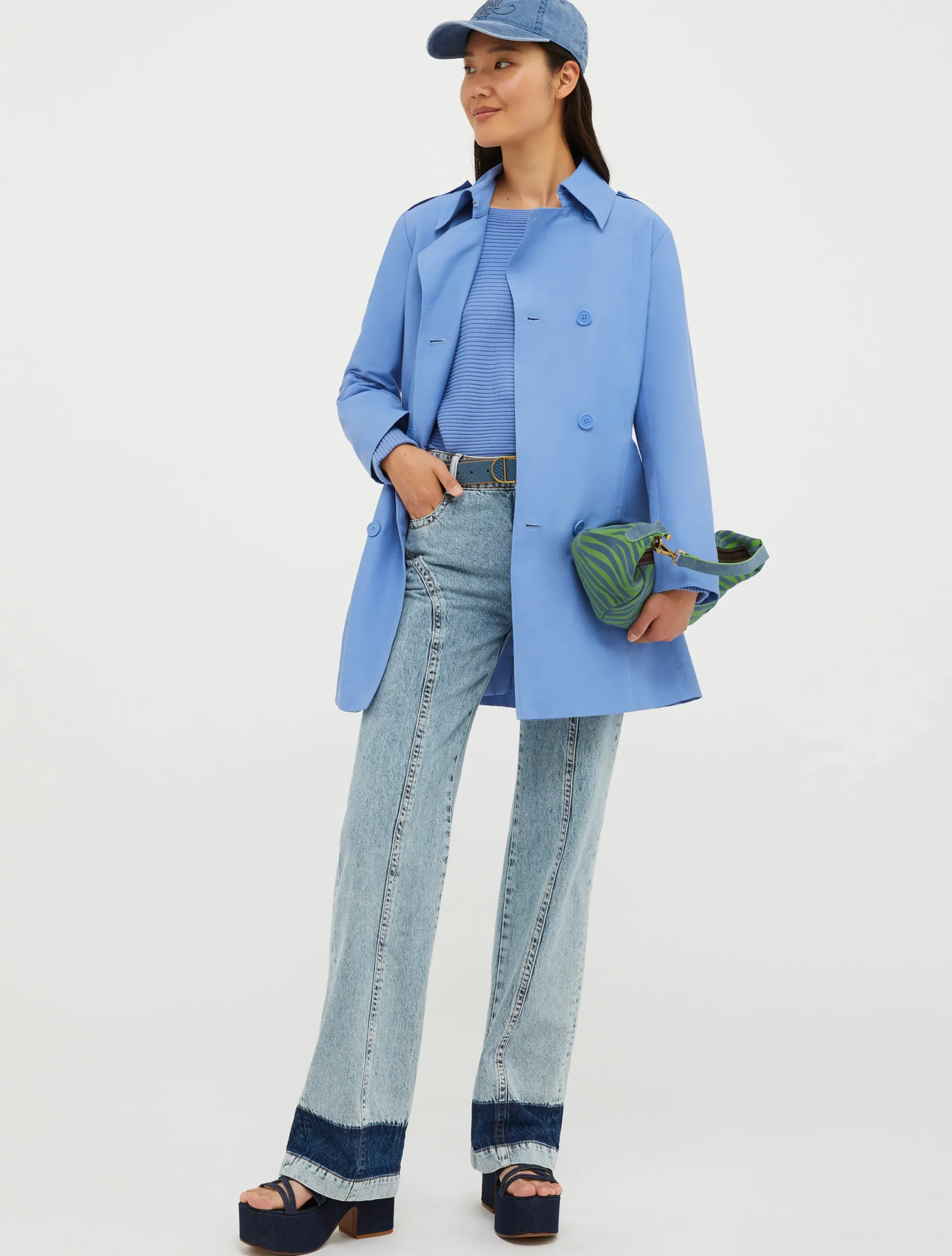 Double-breasted cropped trench coat