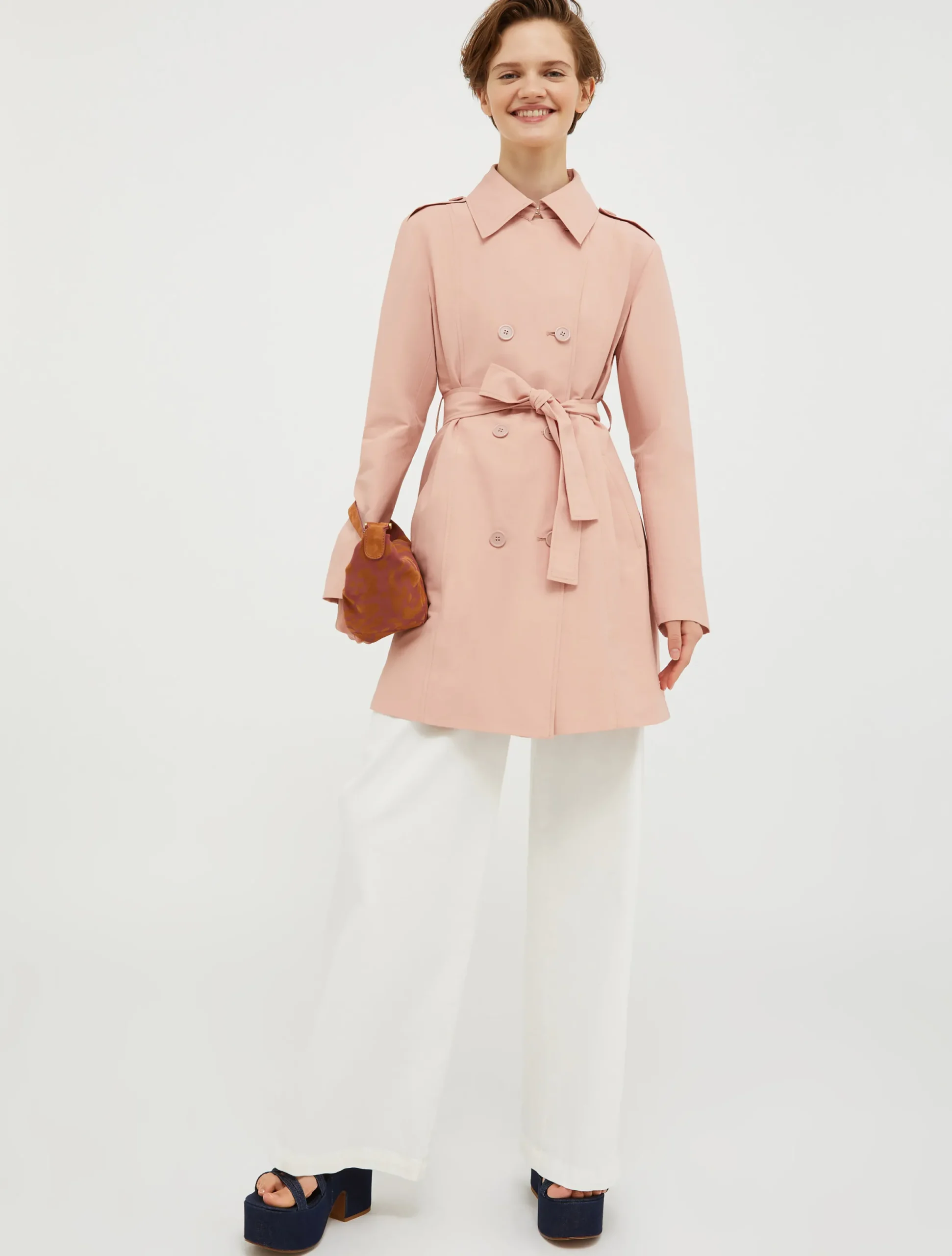 Double-breasted cropped trench coat