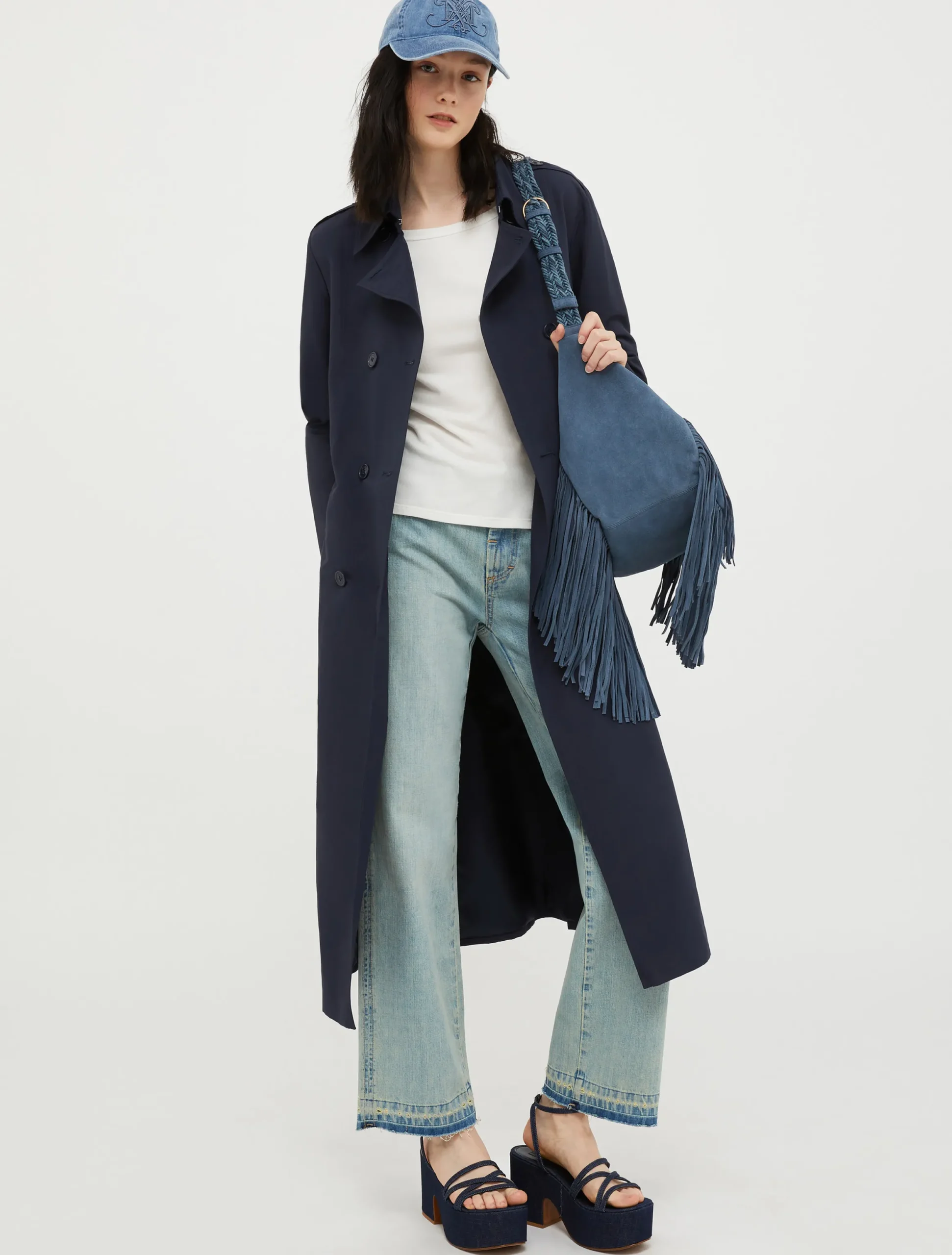 Double-breasted midi trench coat