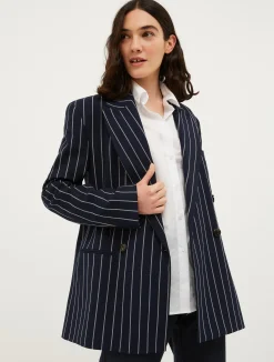 Double-breasted pinstriped blazer
