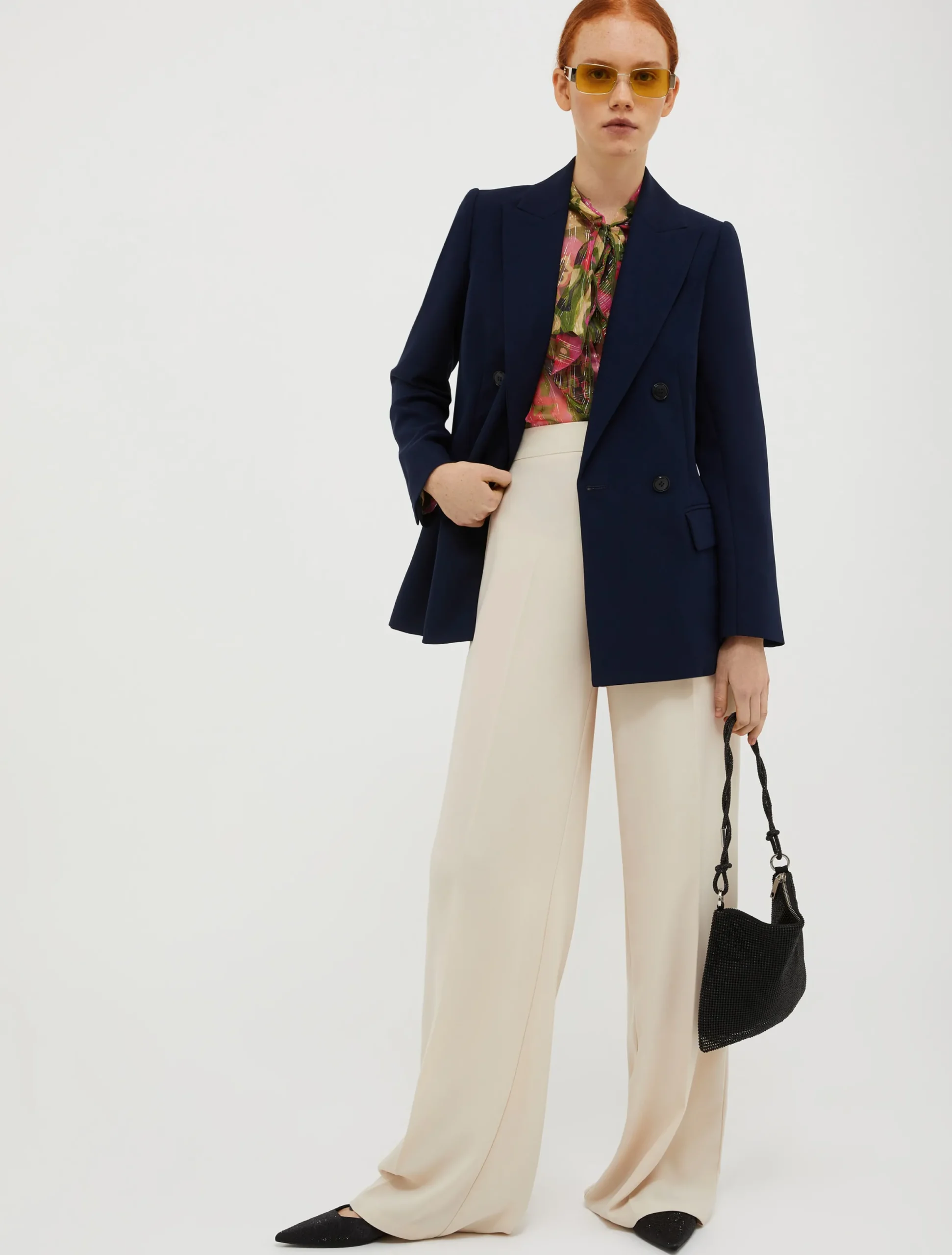Double-breasted satin blazer
