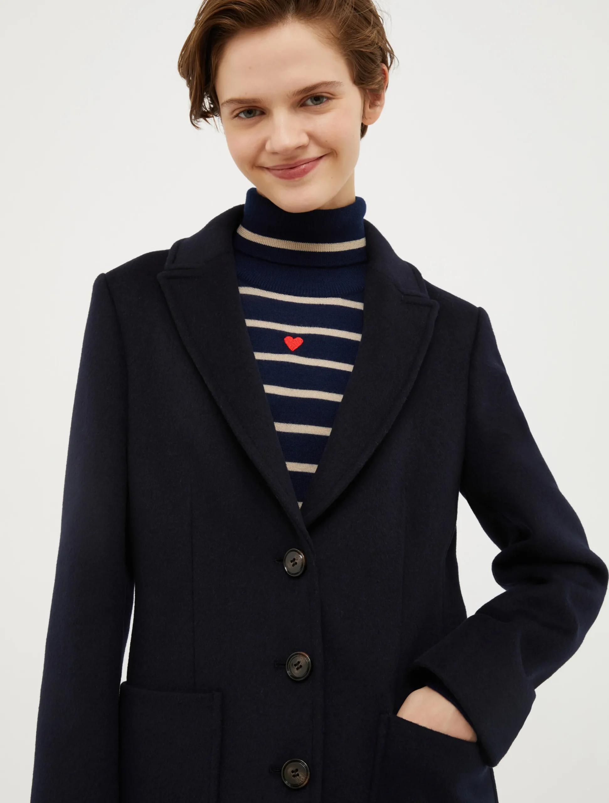 Double-faced wool-blend coat