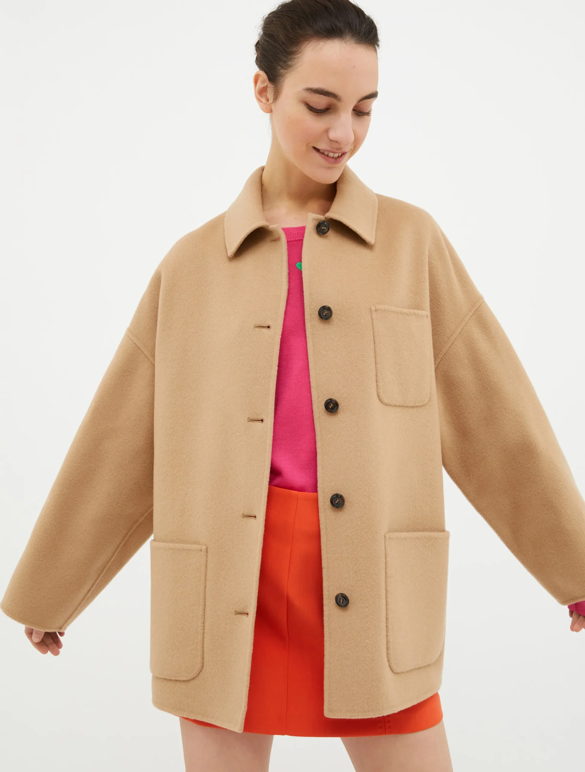 Double-faced wool-blend coat