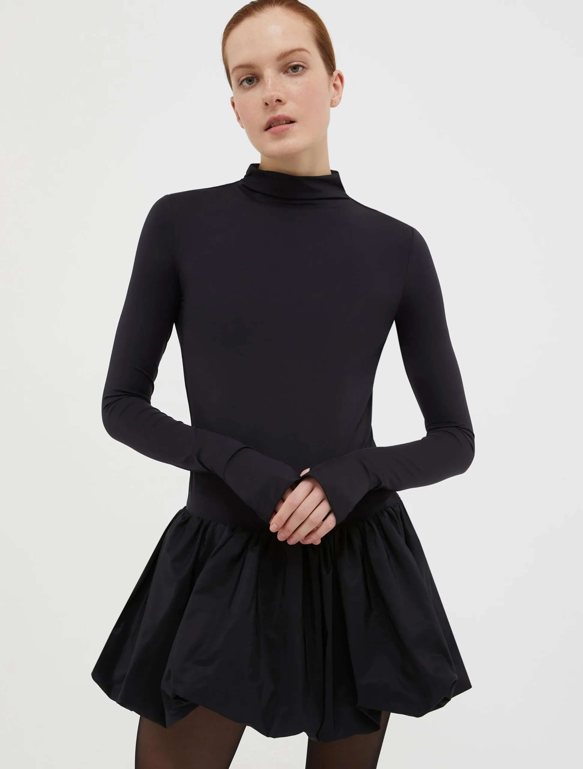 Flared jersey and taffeta mini dress