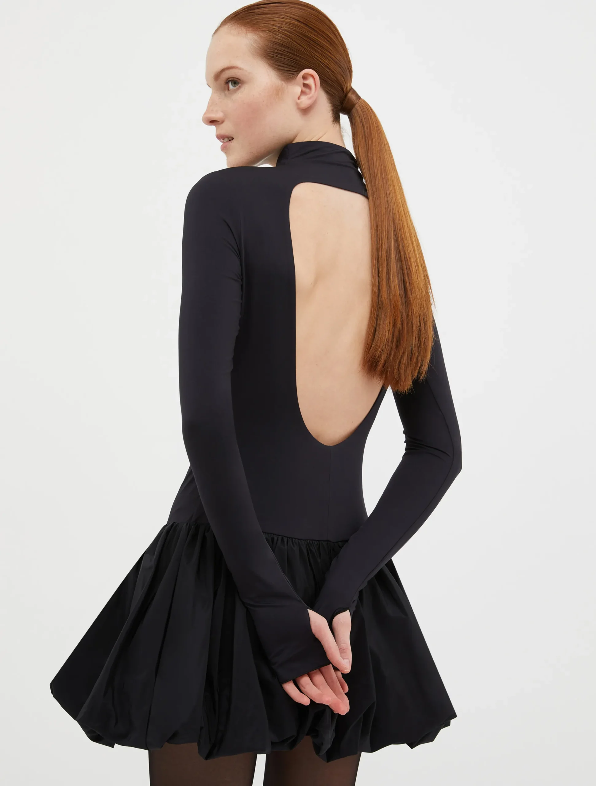 Flared jersey and taffeta mini dress