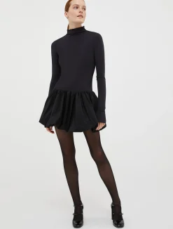 Flared jersey and taffeta mini dress