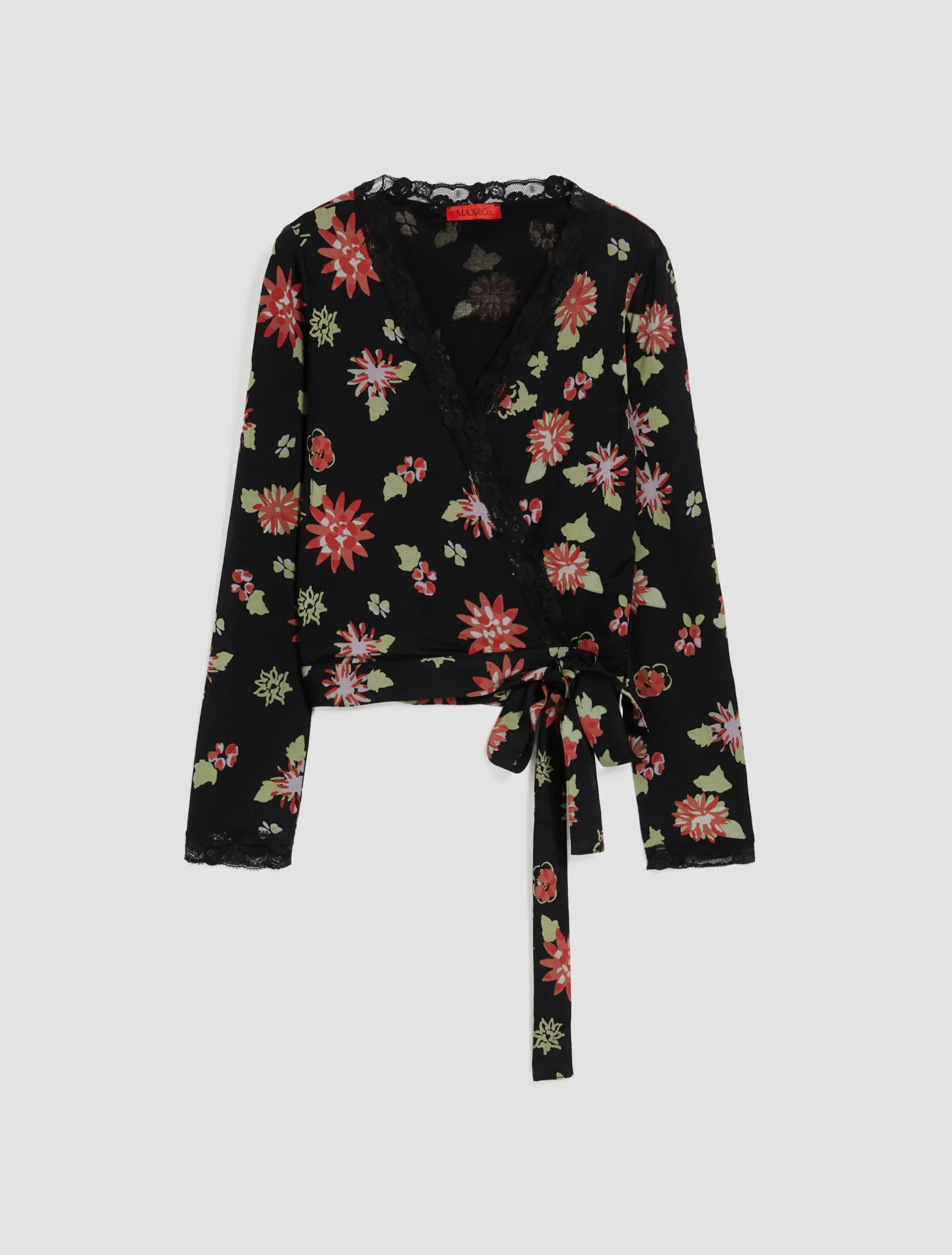 Floral print jersey top with lace edges
