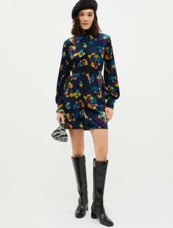 Floral velvet-jersey tunic dress