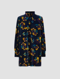 Floral velvet-jersey tunic dress