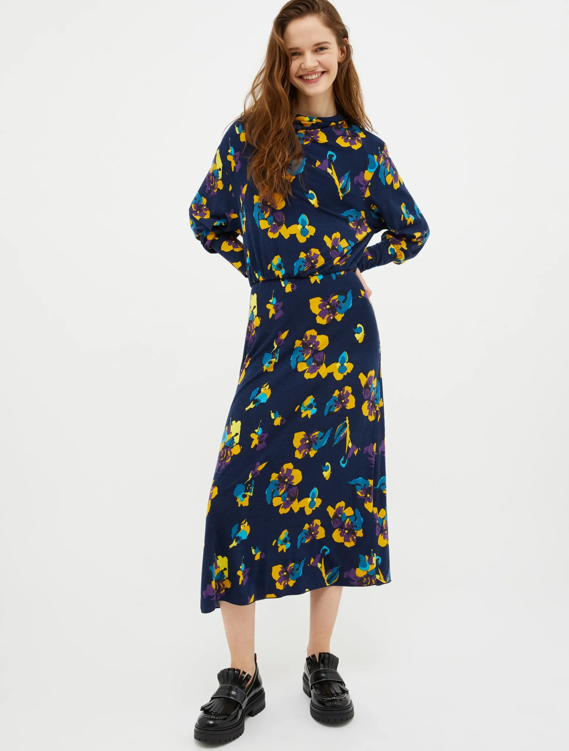 Floral wool-jersey midi dress