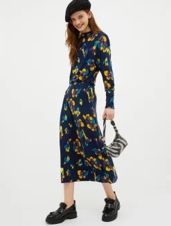 Floral wool-jersey midi dress