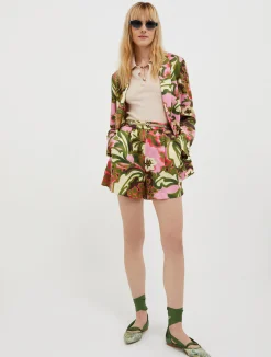 Floral-print satin shorts