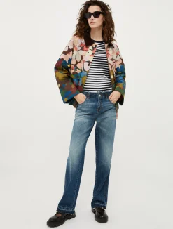 Frayed straight-cut faded jeans