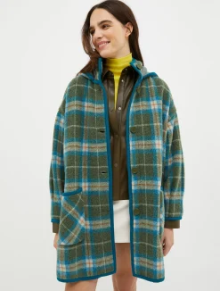 Hooded boiled wool-blend coat