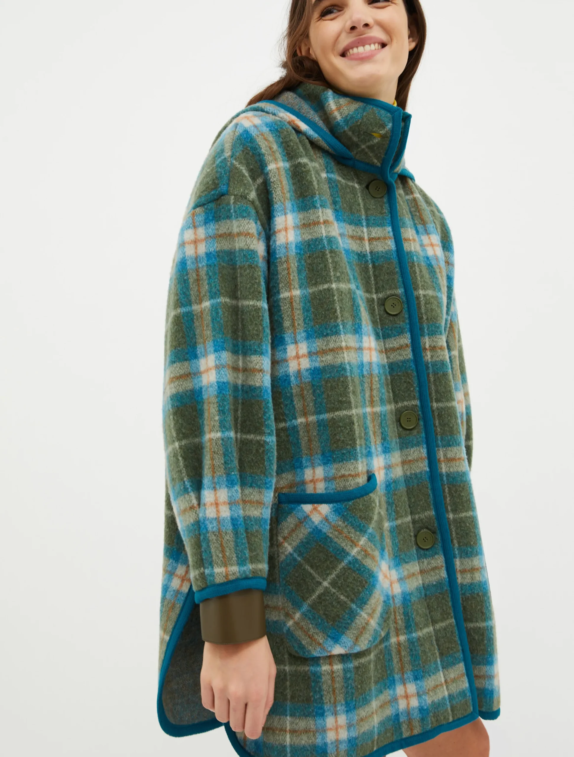 Hooded boiled wool-blend coat