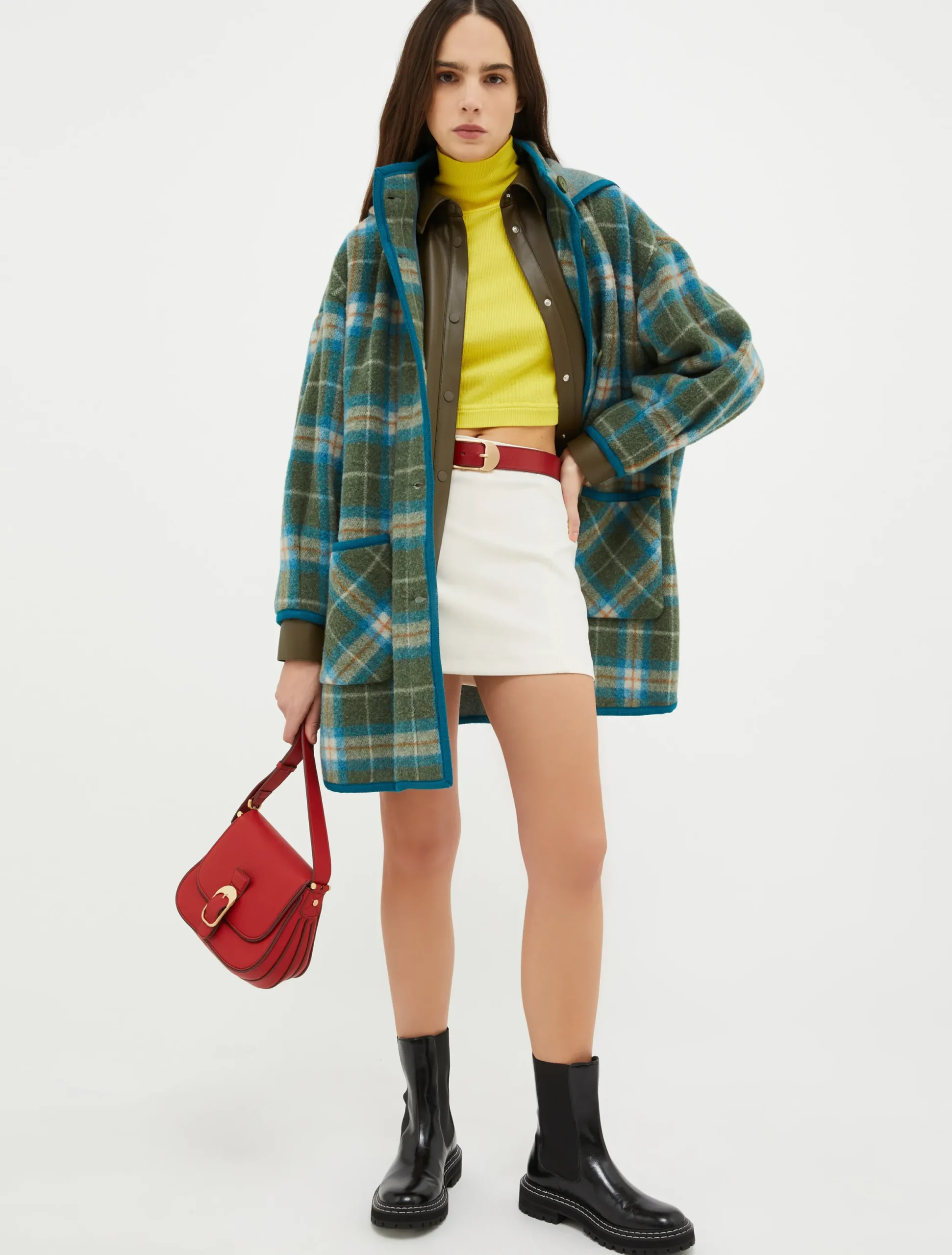Hooded boiled wool-blend coat