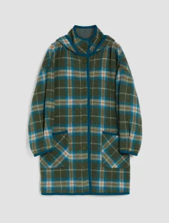 Hooded boiled wool-blend coat