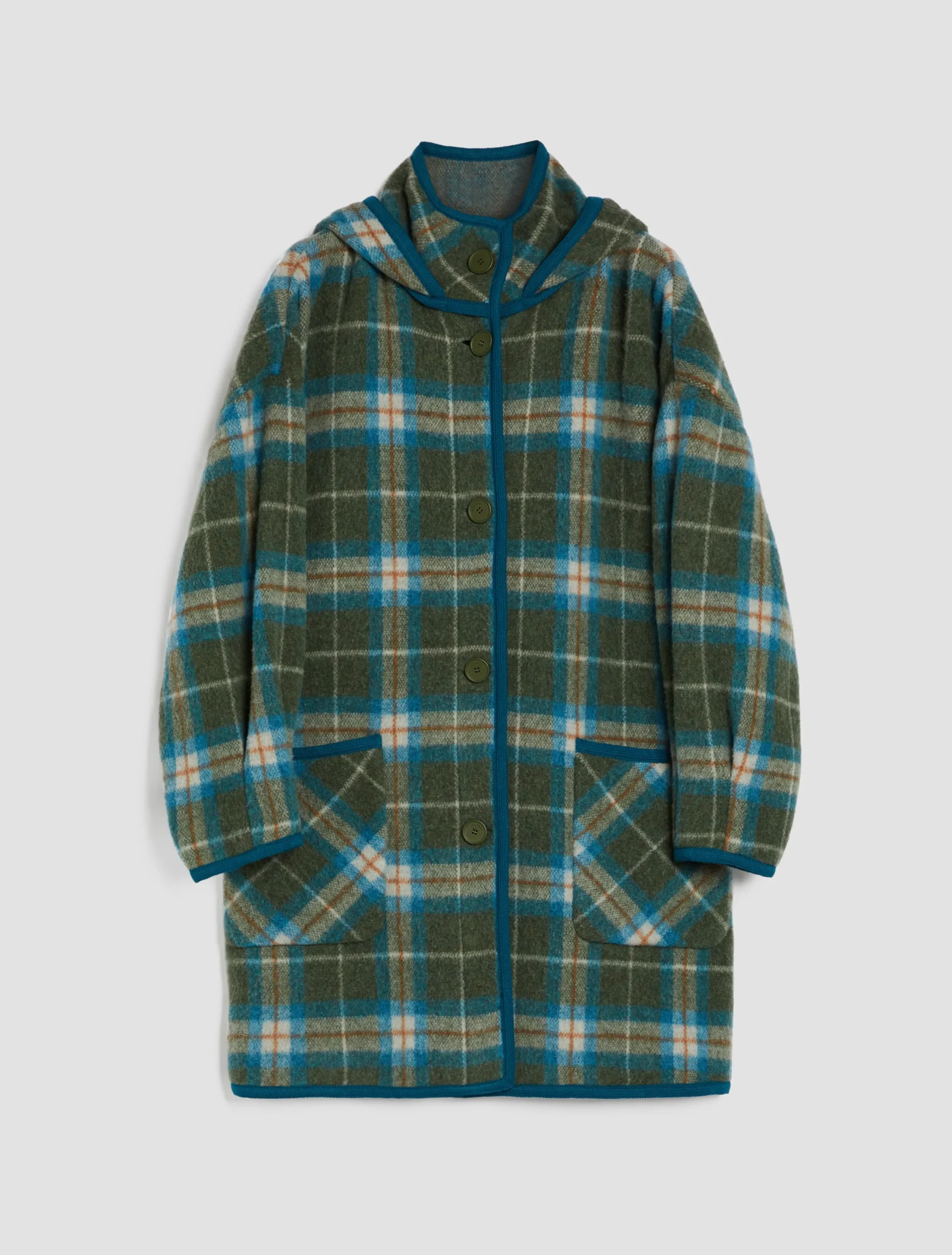Hooded boiled wool-blend coat