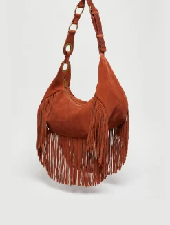 Hug fringed maxi hobo bag