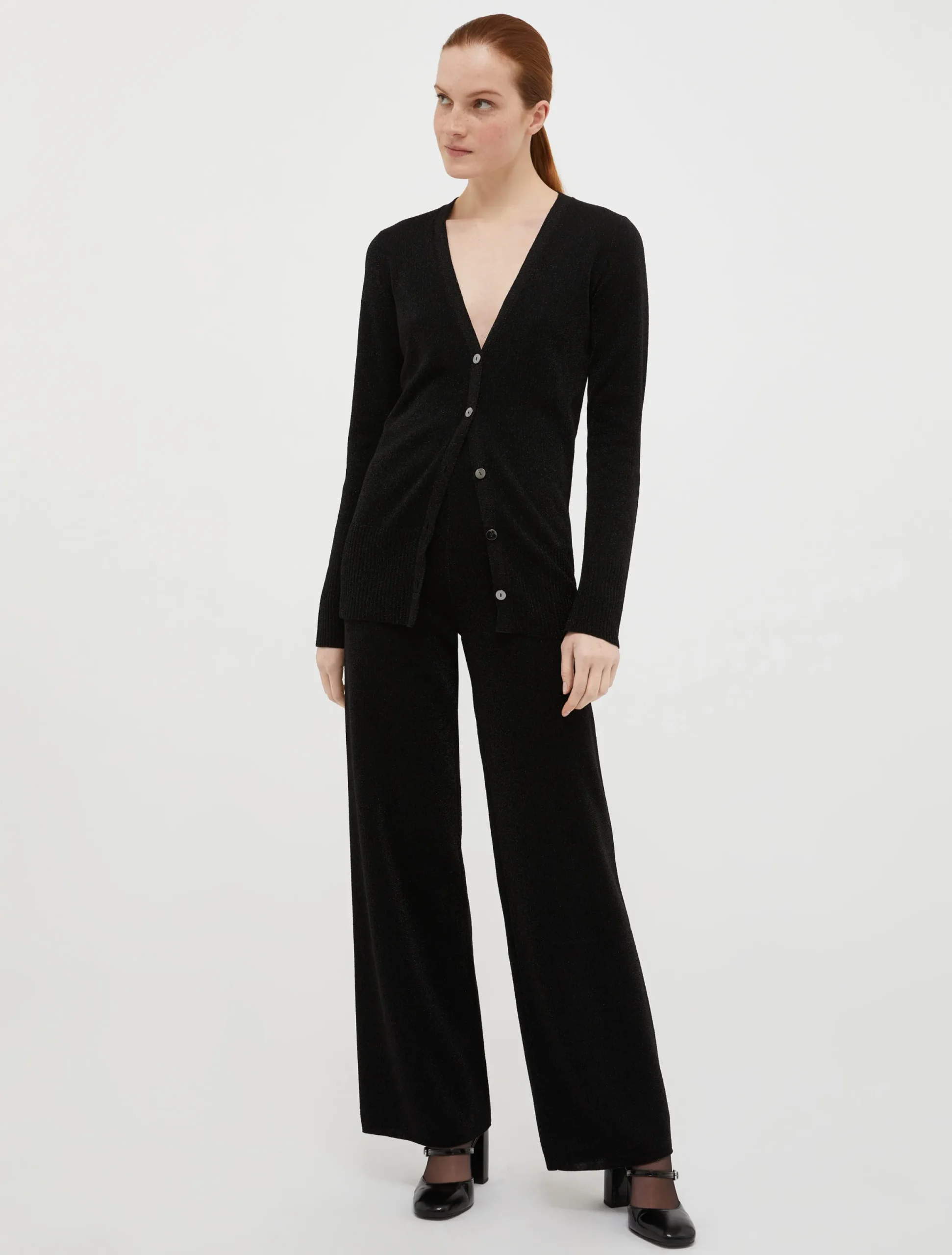 Knitted lurex wide-leg trousers
