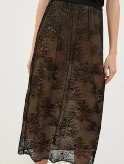 Lace and jersey-tulle maxi skirt