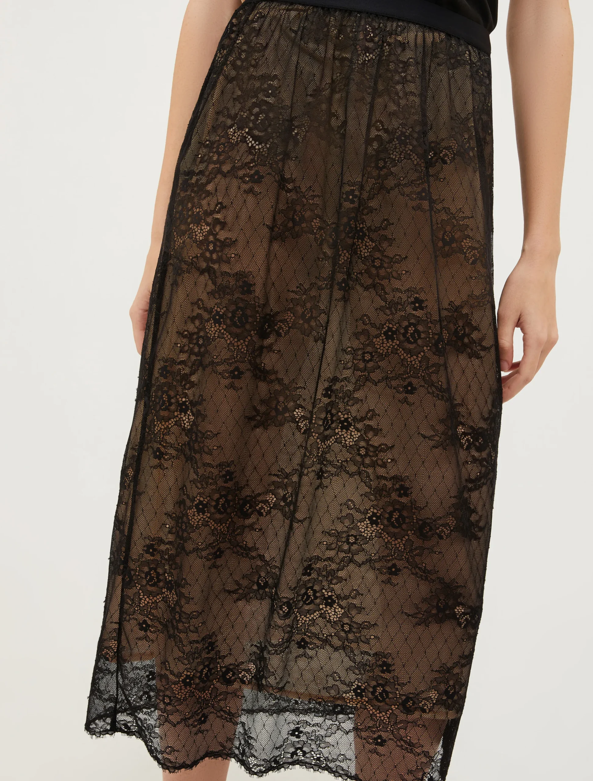 Lace and jersey-tulle maxi skirt