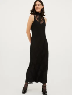 Lace jersey long dress