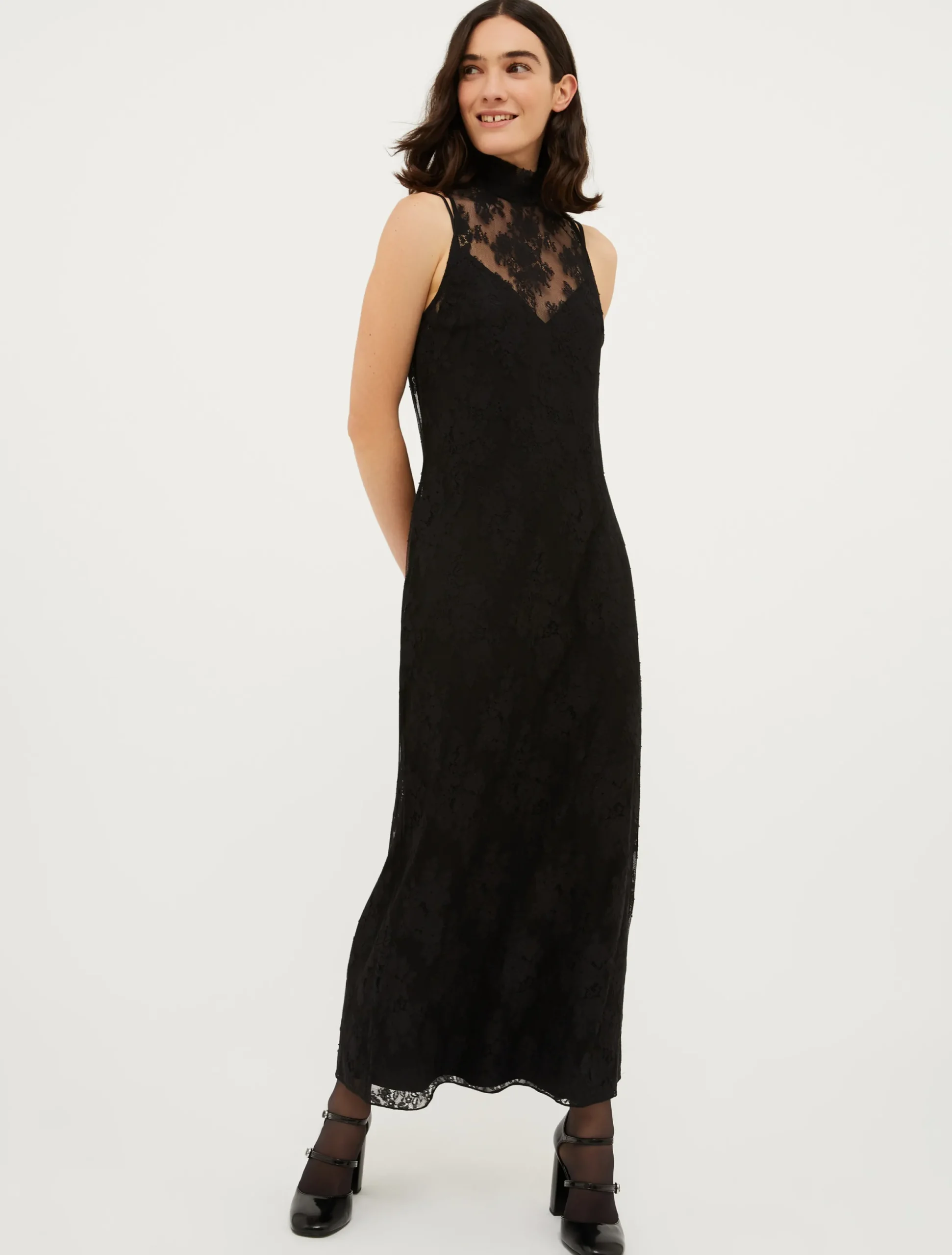 Lace jersey long dress