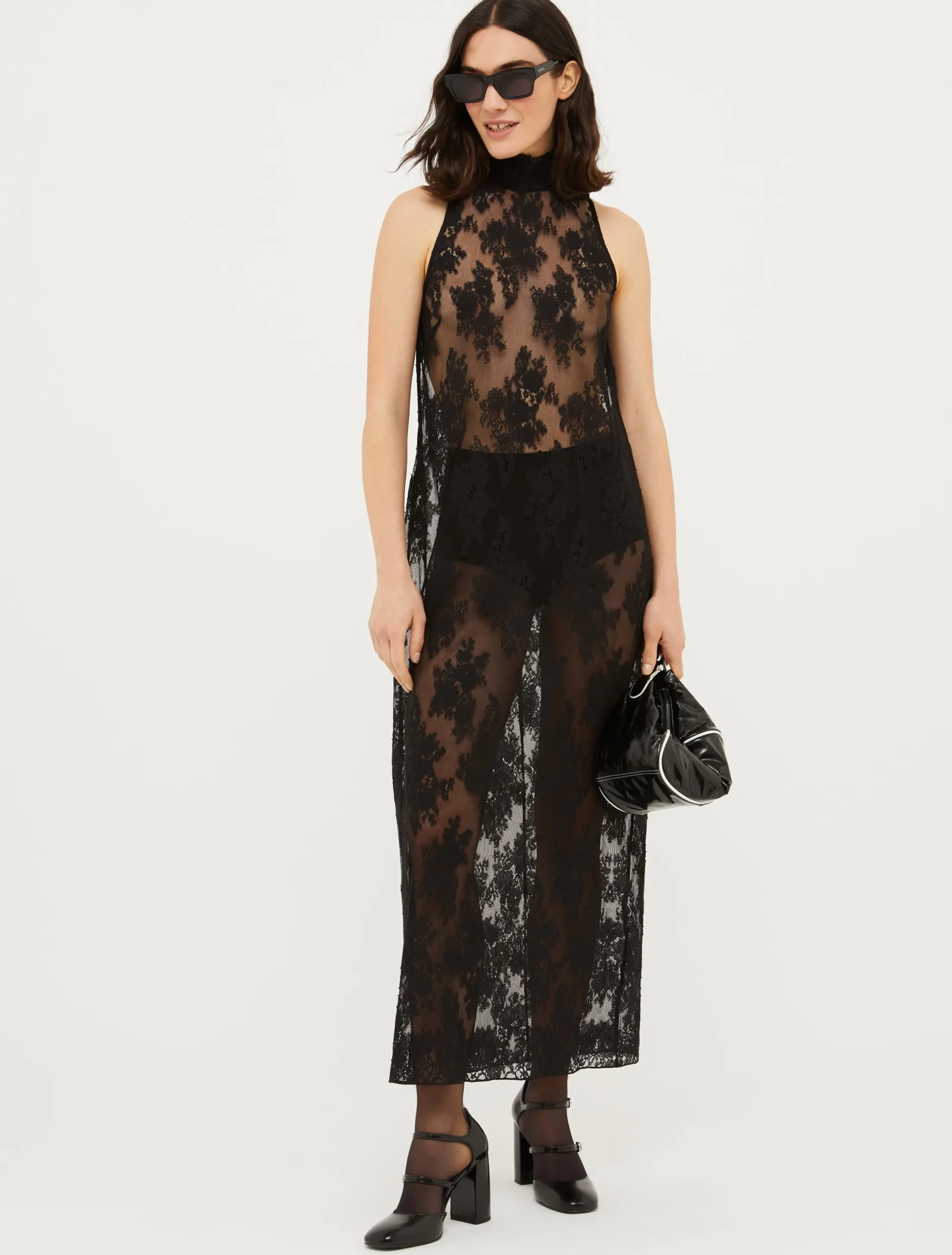 Lace jersey long dress