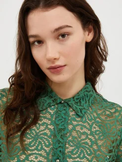 Lace-jersey cropped shirt