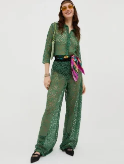 Lace-jersey cropped shirt