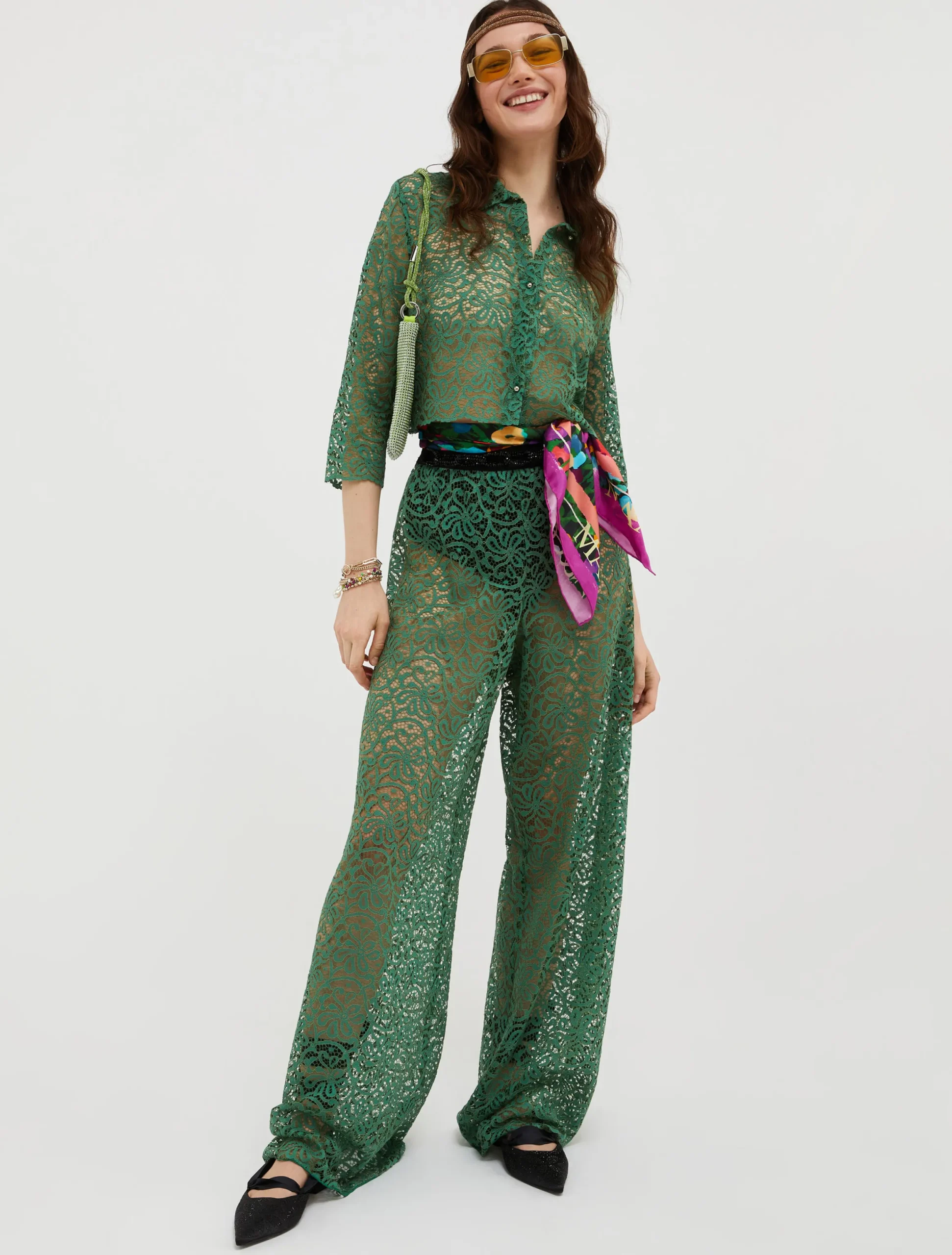 Lace-jersey palazzo trousers