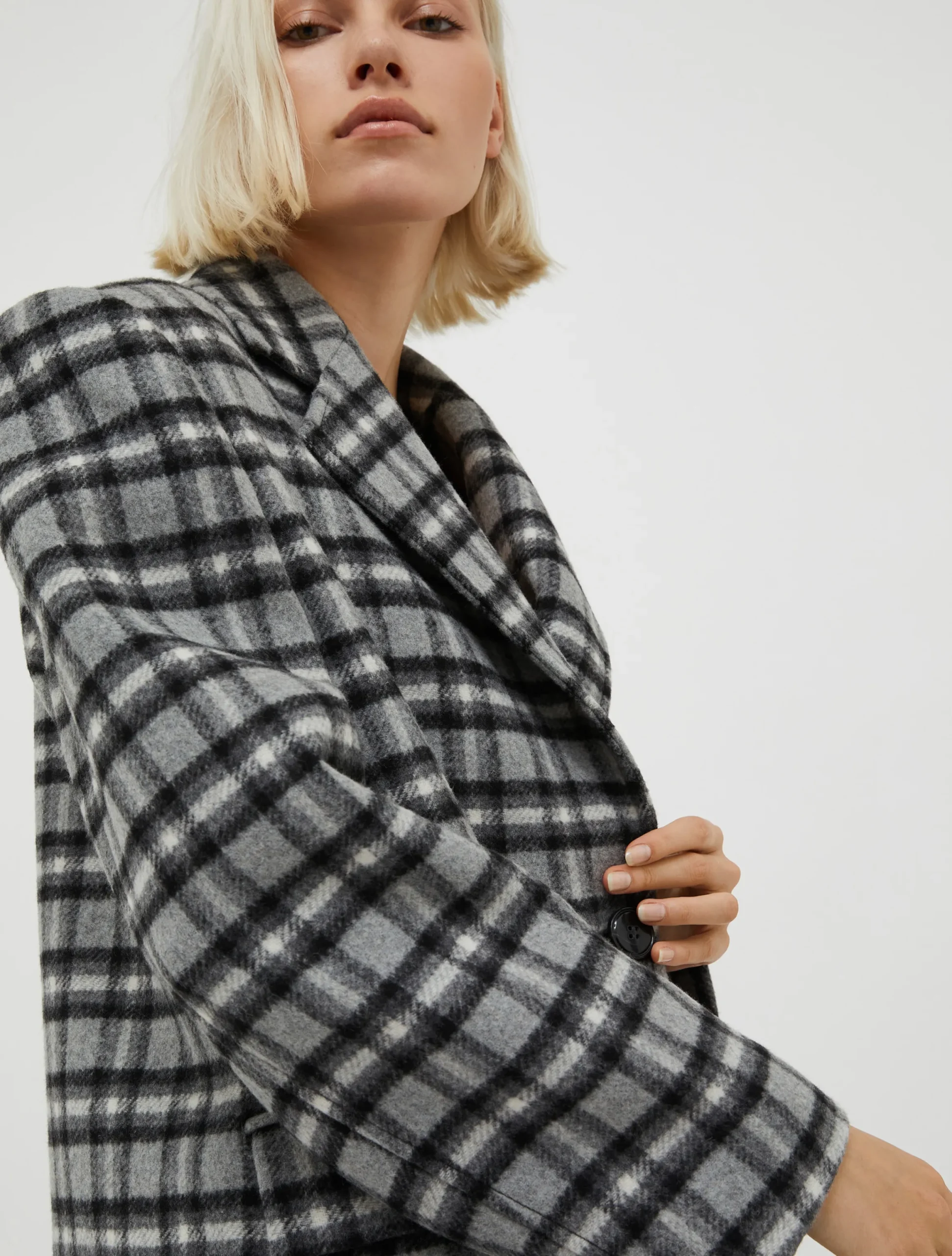 Long checked coat
