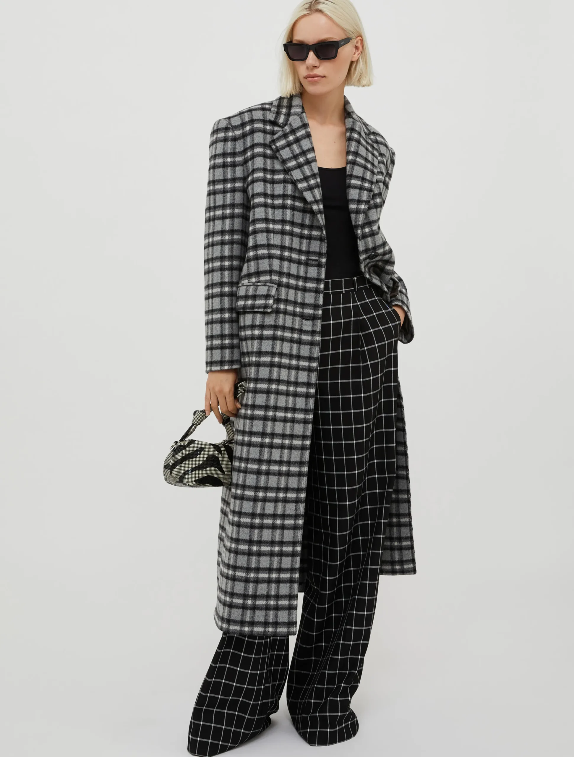 Long checked coat
