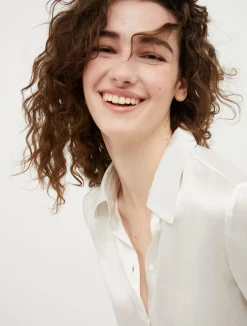 Long-sleeved silk-satin shirt