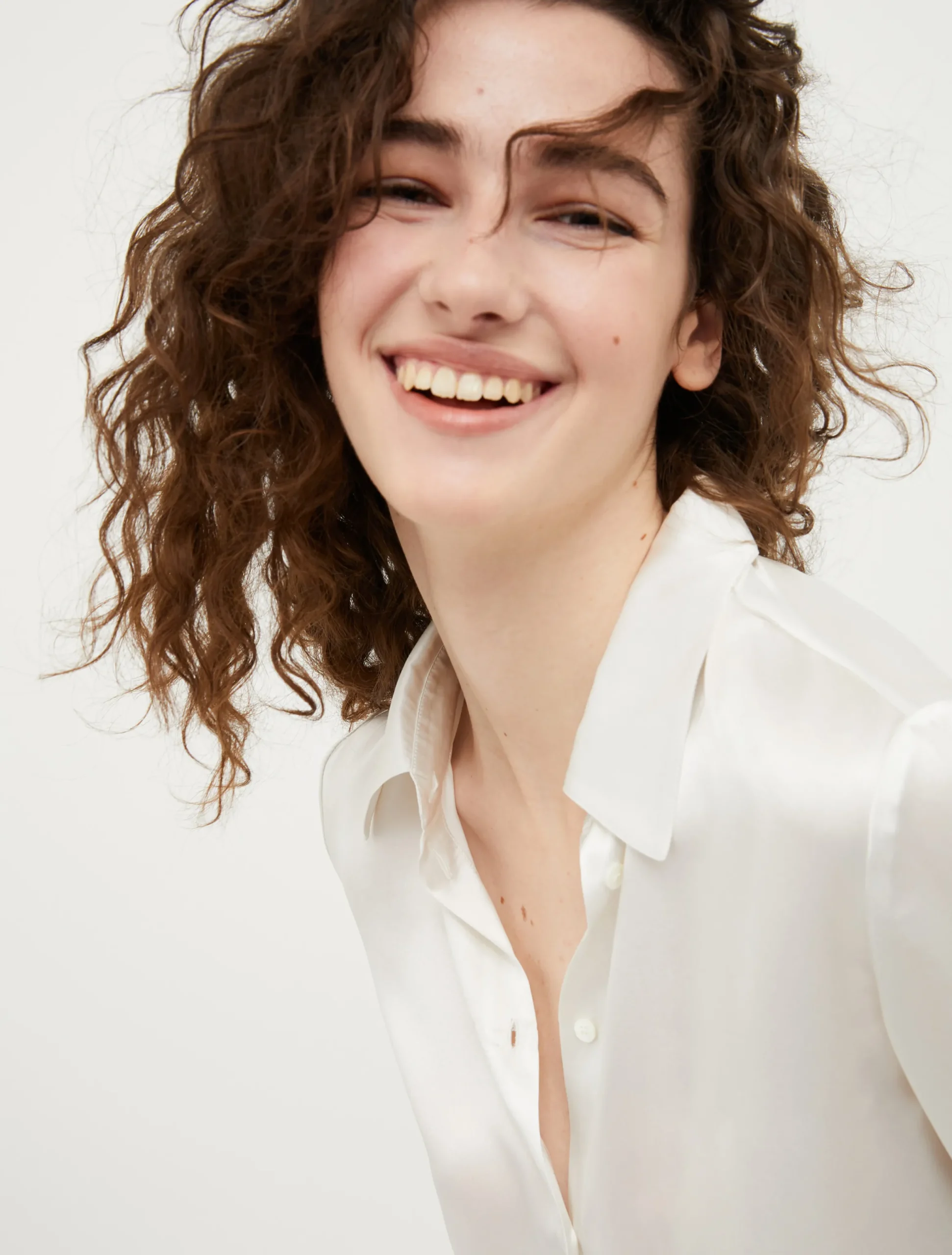 Long-sleeved silk-satin shirt