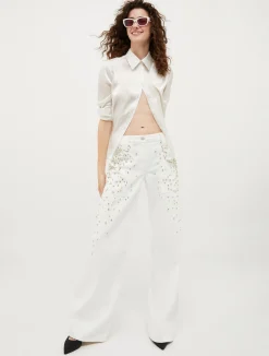 Long-sleeved silk-satin shirt