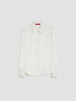 Long-sleeved silk-satin shirt
