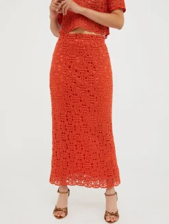 Macramé jersey long skirt