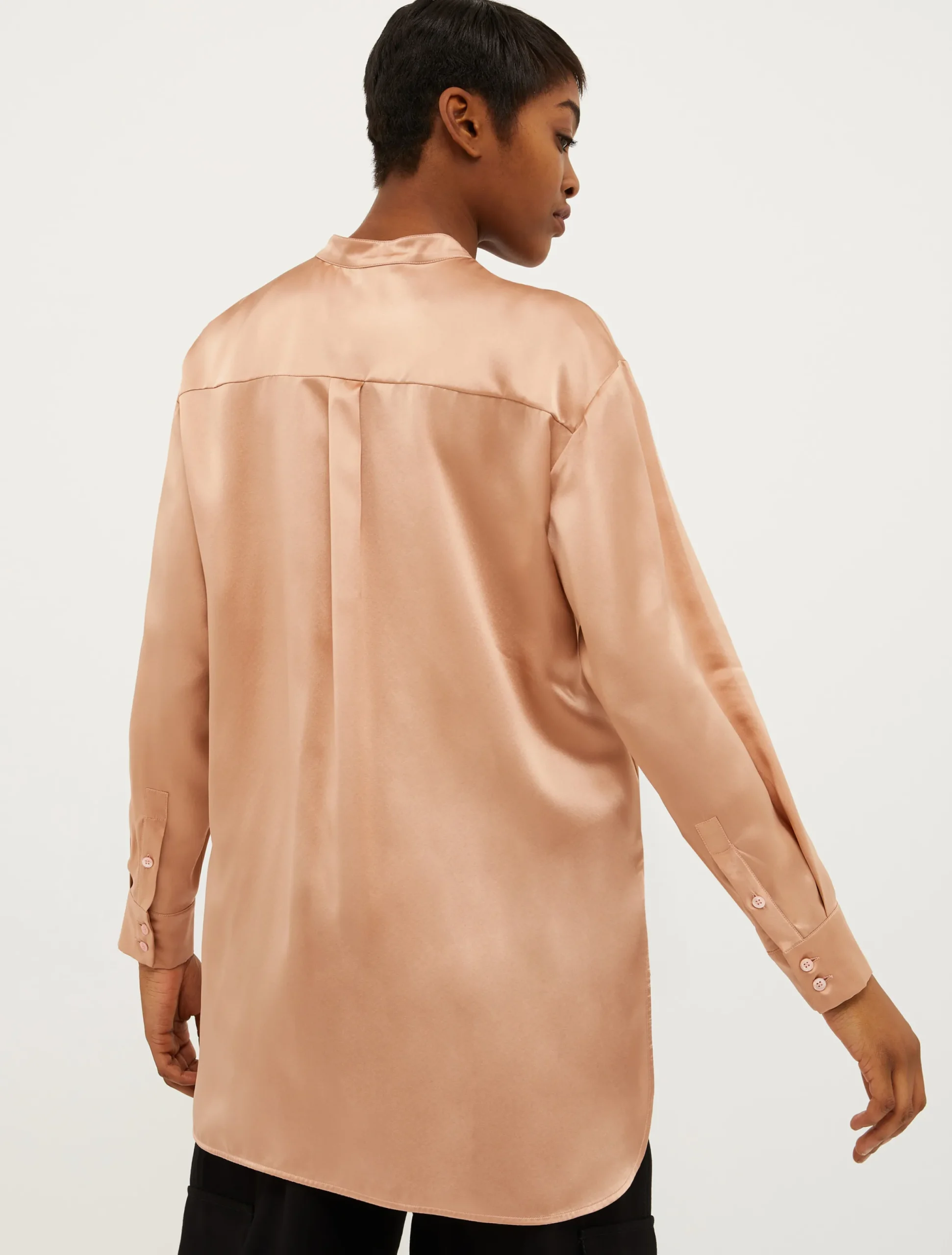 Mandarin-collar silk shirt